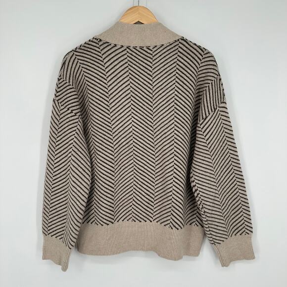 OAK + FORT Herringbone Cardigan Oversized Chunky Knit Sweater Chocolate Brown - Picture 8 of 13